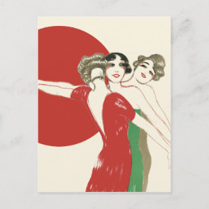 DREI ROSE, Art Deco Ladys: CHRISTMAS HOLIDAY Feiertagspostkarte