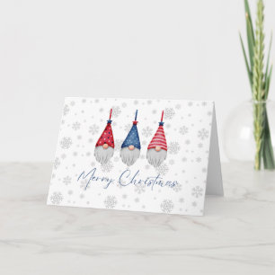 Drei rote blaue Gnome Frohe Weihnachten Schneefloc Karte
