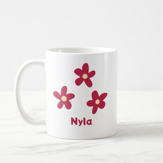 Drei rote Blumen-Doodles mit Namen oder anderem Te Kaffeetasse (Links)