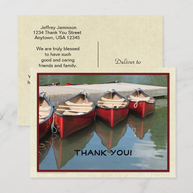 Drei rote Kanus Danke, Black Letters Postcard Postkarte (Vorne/Hinten)