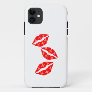 Drei rote Lippenstift-Küsse mit weißem Muster Gesc Case-Mate iPhone Hülle