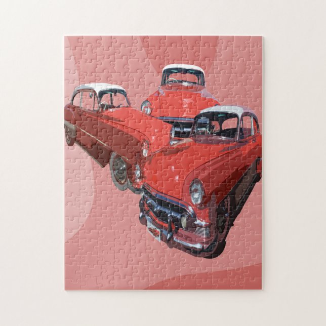 Drei rote Oldtimer Popart, Puzzle (Vertikal)
