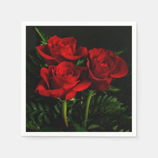 Drei Rote Rosen Papier Knapkins Serviette (Vorderseite)