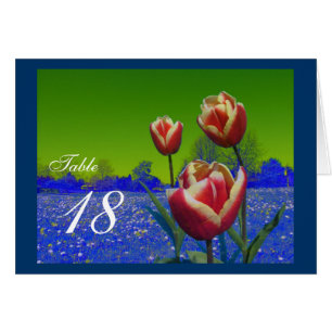 Drei rote Tulpen-Blumentisch-Nummernkarten.