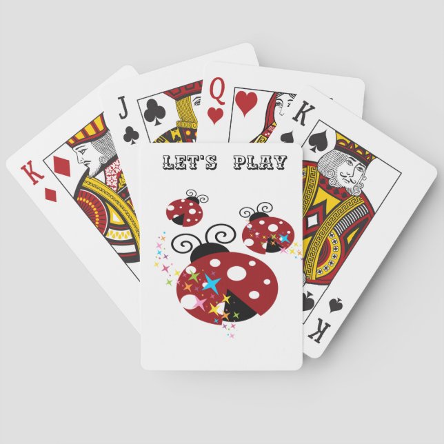 Drei rote und schwarze Ladybude mit Sternen Spielkarten (Rückseite)