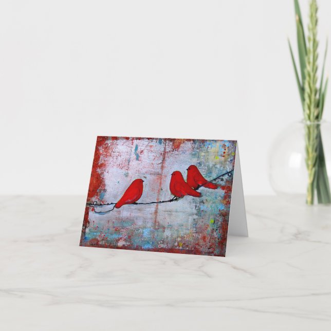 Drei rote Vögel auf einer Wirtsnotecard Karte (Vorderseite)