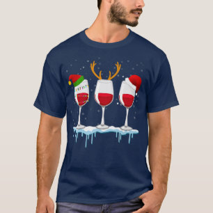 Drei rote Weinglas Santa Hut Weinliebhaber Christm T-Shirt