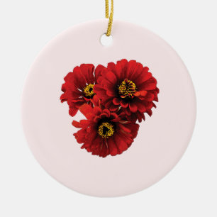 Drei rote Zinnien Keramik Ornament