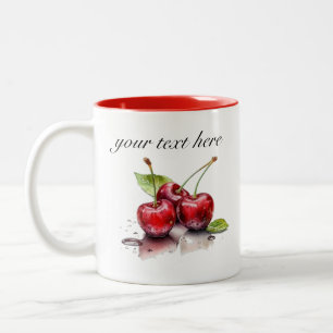 drei Rotsaftkirschen in Aquarellfarben Zweifarbige Tasse