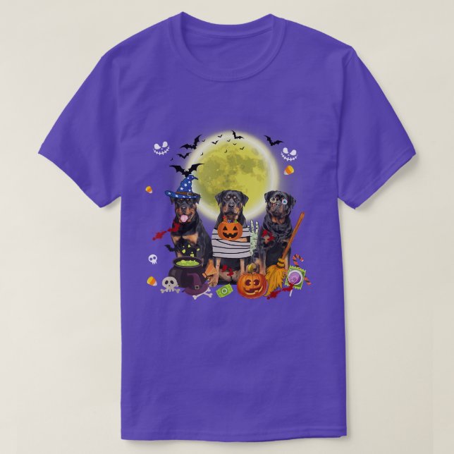Drei Rottweiler Hunde Hexe Beängstigendes Mummy Ha T-Shirt (Design vorne)