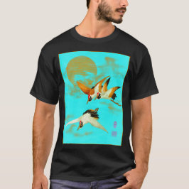 Drei Saruskrane, die vor dem Mond fliegen T-Shirt