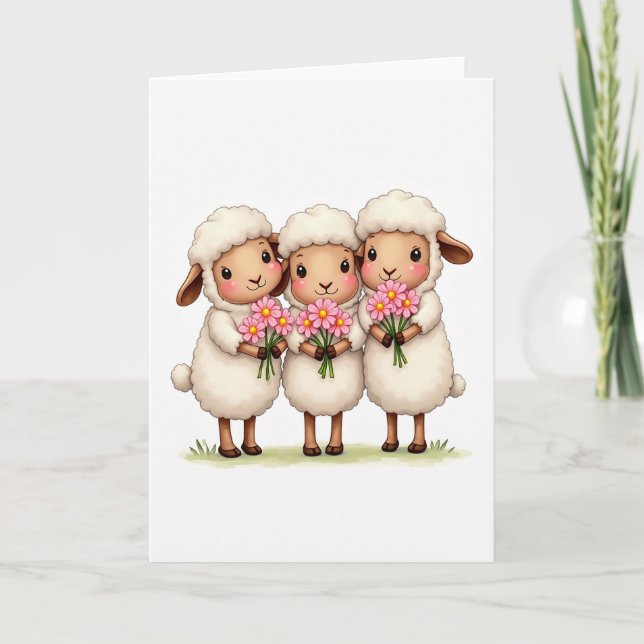 Drei Schafe mit Blumen Karte (Vorderseite)