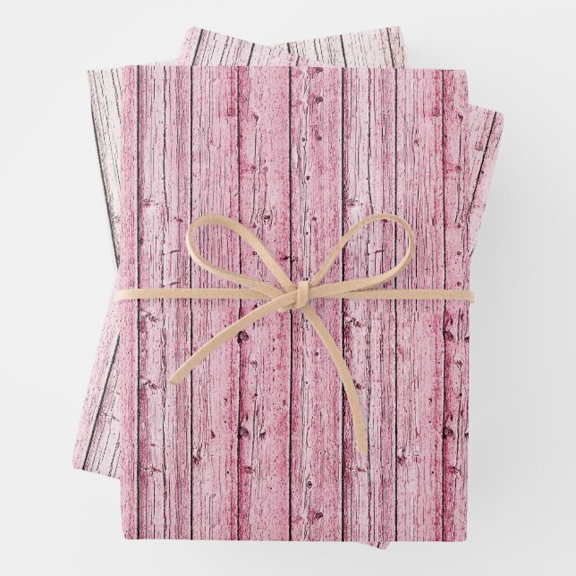 Drei Schattierungen aus rosa Knotty-Holz Geschenkpapier Set (Beispiel)