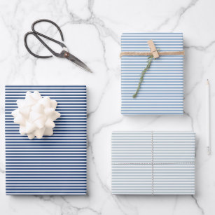 Drei Schattierungen mit blauen Streifen Geschenkpapier Set