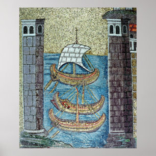 Drei Schiffe, die den Hafen von Ravenna kommen Poster
