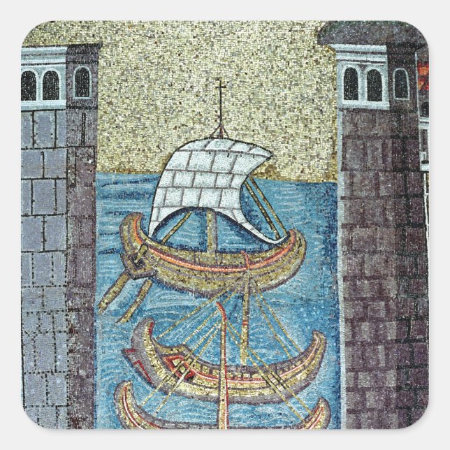 Drei Schiffe in den Hafen von Ravenna Quadratischer Aufkleber (Vorderseite)