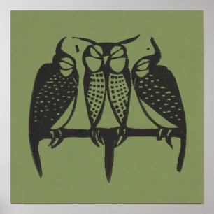 Drei schlafende Owl von Gerrit Willem Dijsselhof Poster