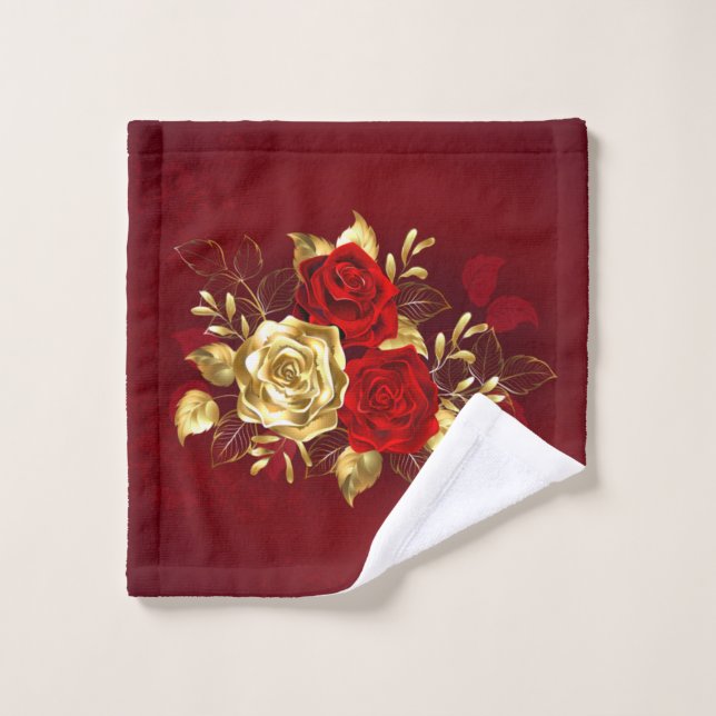 Drei Schmuckstücke Rose Badhandtuch Set (Waschlappen)
