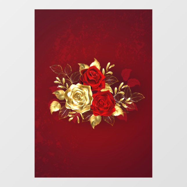 Drei Schmuckstücke Rose Fensteraufkleber (Blatt)