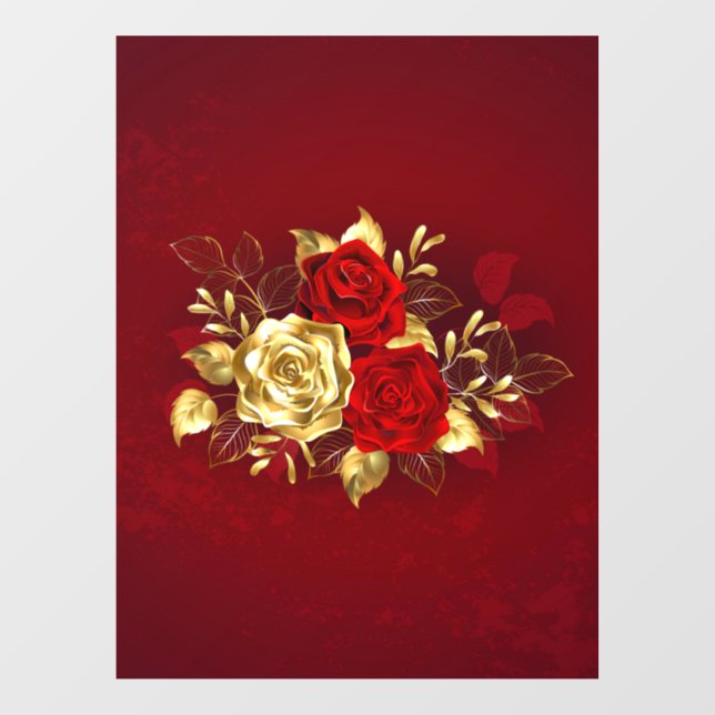 Drei Schmuckstücke Rose Fensteraufkleber (Blatt)