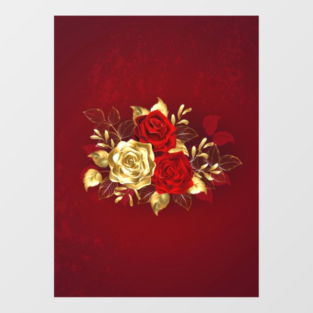 Drei Schmuckstücke Rose Fensteraufkleber (Blatt)