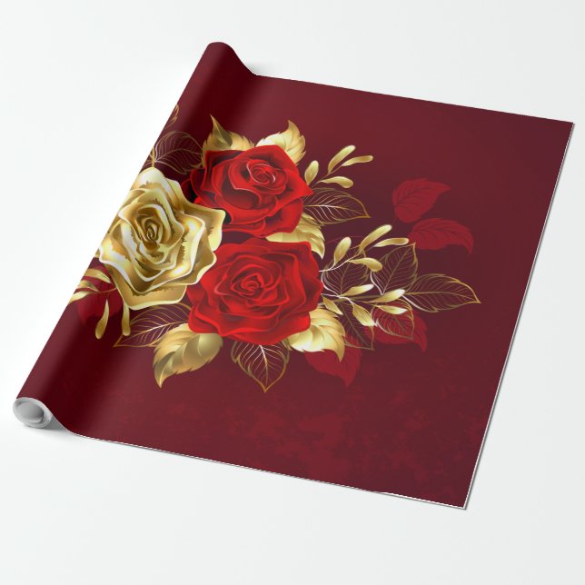 Drei Schmuckstücke Rose Geschenkpapier (Ungerollt)
