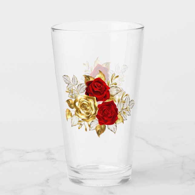 Drei Schmuckstücke Rose Glas (Vorderseite)