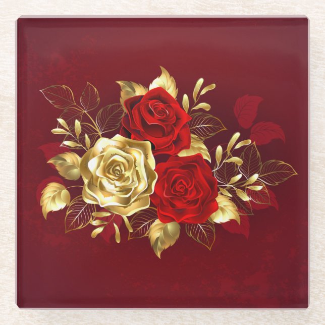 Drei Schmuckstücke Rose Glasuntersetzer (Vorderseite)