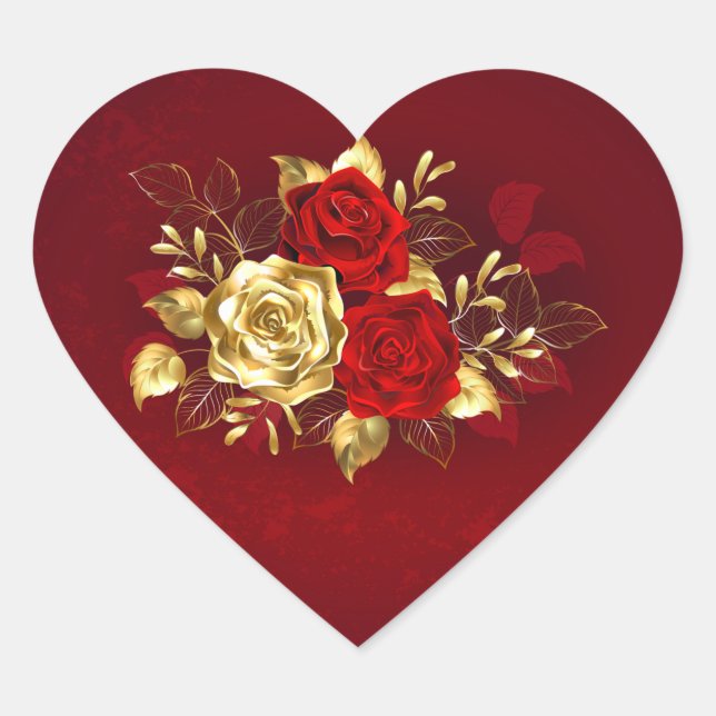 Drei Schmuckstücke Rose Herz-Aufkleber (Vorderseite)