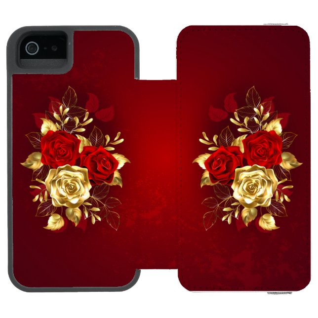Drei Schmuckstücke Rose Incipio iPhone Geldbeutel-Hülle (Folio Geöffnet)