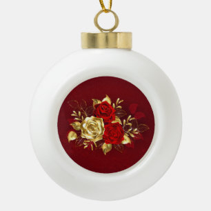 Drei Schmuckstücke Rose Keramik Kugel-Ornament