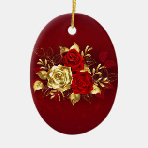 Drei Schmuckstücke Rose Keramik Ornament