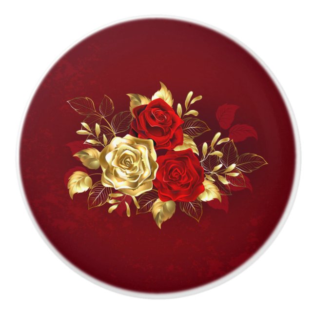 Drei Schmuckstücke Rose Keramikknauf (Vorderseite)