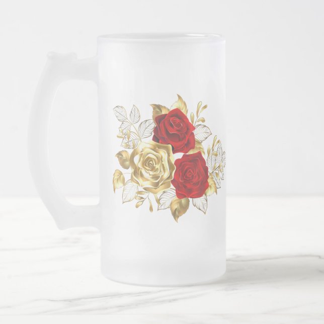 Drei Schmuckstücke Rose Mattglas Bierglas (Links)