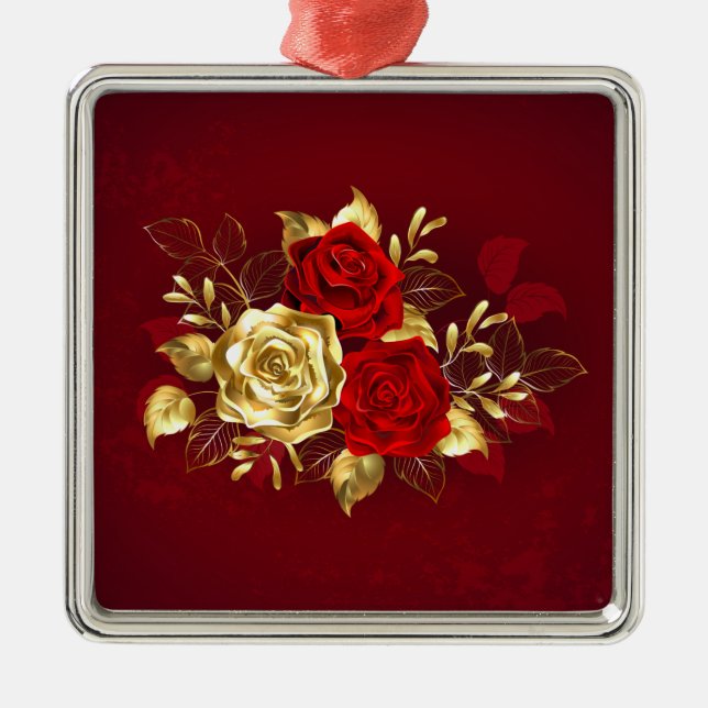 Drei Schmuckstücke Rose Ornament Aus Metall (Vorne)