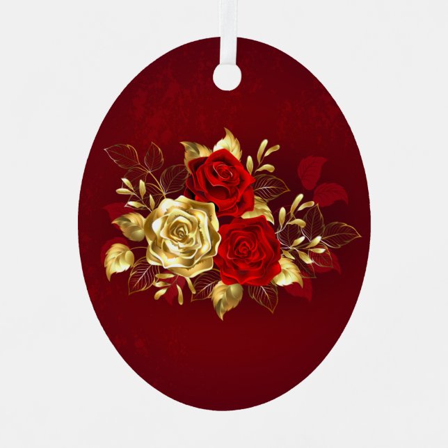 Drei Schmuckstücke Rose Ornament Aus Metall (Vorderseite)