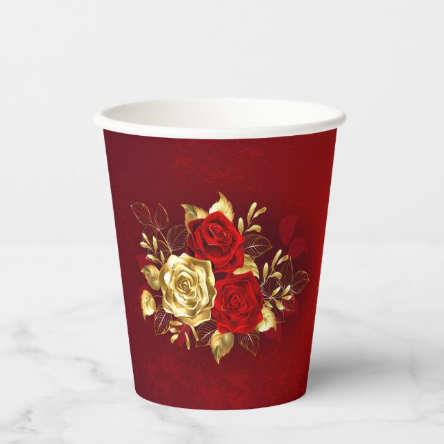 Drei Schmuckstücke Rose Pappbecher (Vorderseite)