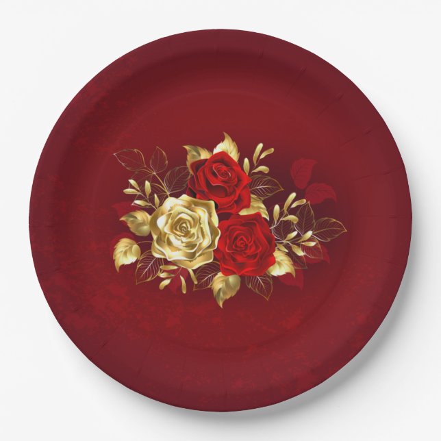 Drei Schmuckstücke Rose Pappteller (Vorderseite)
