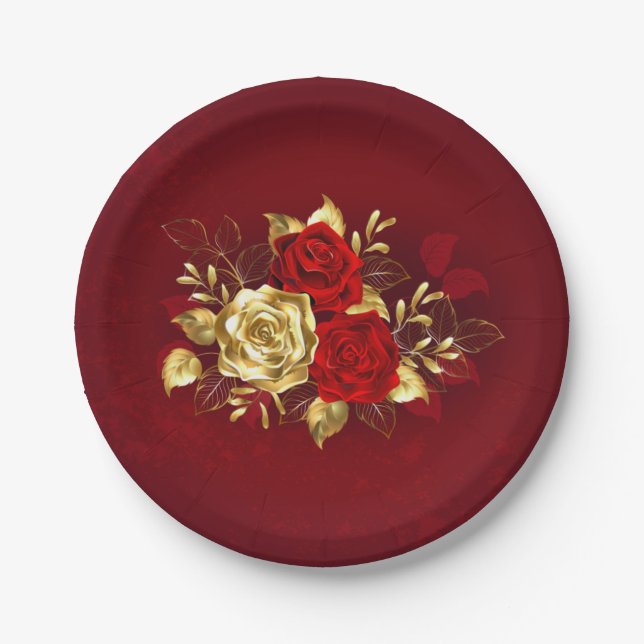 Drei Schmuckstücke Rose Pappteller (Vorderseite)