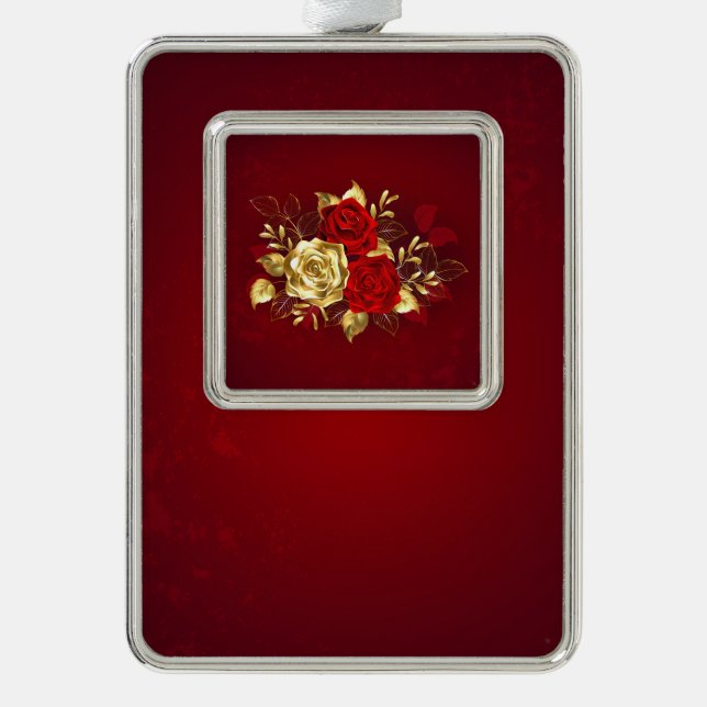 Drei Schmuckstücke Rose Rahmen-Ornament Silber (Vorderseite)