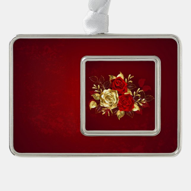 Drei Schmuckstücke Rose Rahmen-Ornament Silber (Vorderseite)
