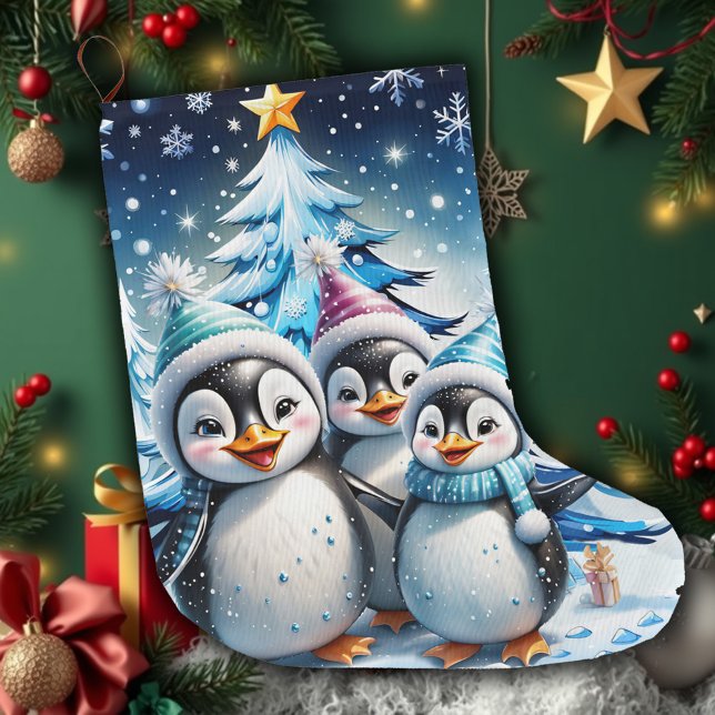 Drei schöne Pinguine Großer Weihnachtsstrumpf (Von Creator hochgeladen)