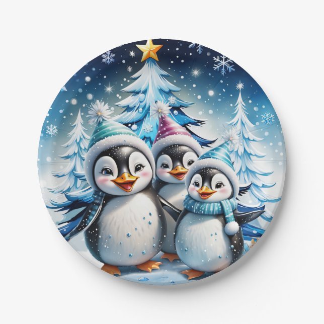 Drei schöne Pinguine Pappteller (Vorderseite)