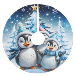 Drei schöne Pinguine Polyester Weihnachtsbaumdecke