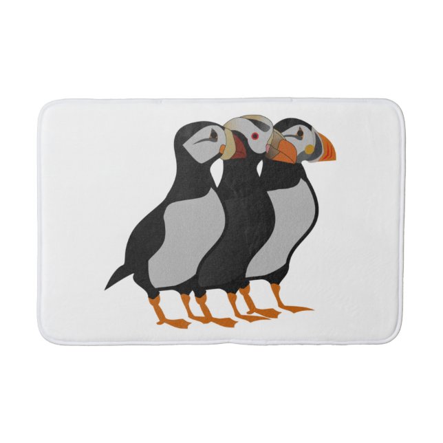 Drei schöne Puffin Stehender Cartoon Badematte (Vorderseite)
