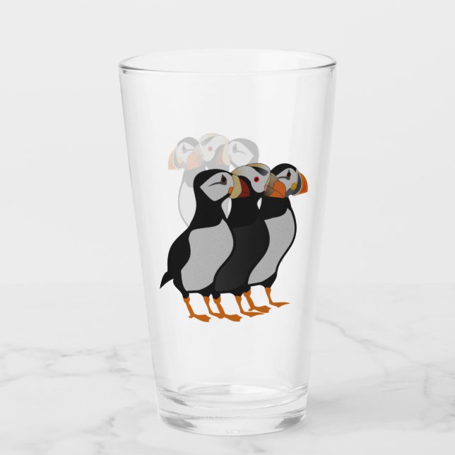 Drei schöne Puffin Stehender Cartoon Glas (Vorderseite)