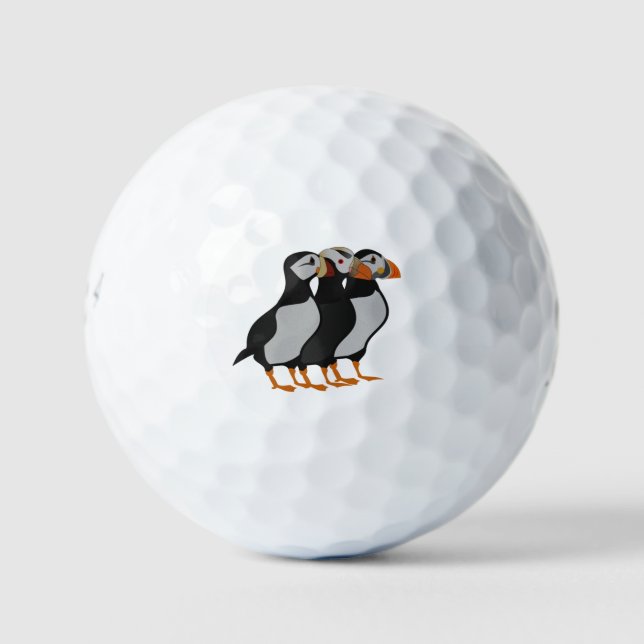 Drei schöne Puffin Stehender Cartoon Golfball (Vorderseite)