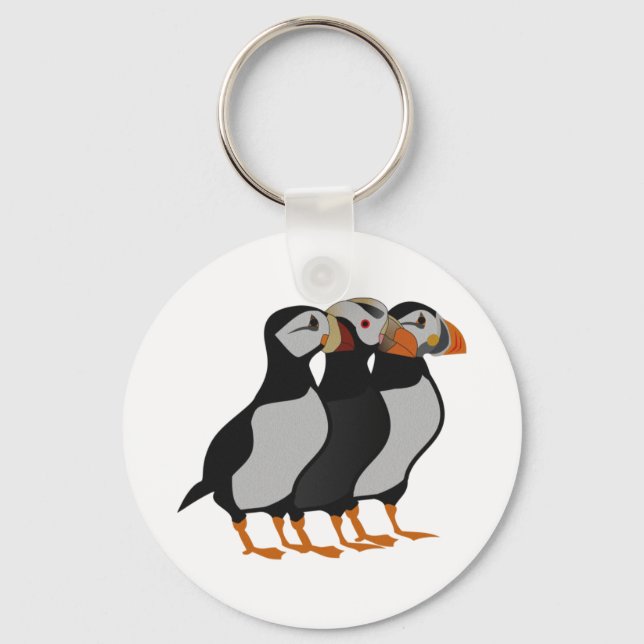 Drei schöne Puffin Stehender Cartoon Schlüsselanhänger (Vorderseite)