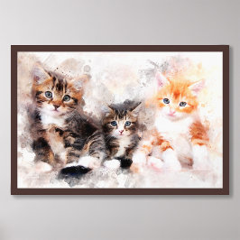Drei schöne und niedliche Kätzchen Aquarellfarben Fotodruck