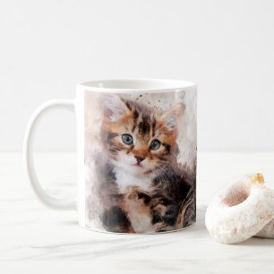 Drei schöne und niedliche Kätzchen Aquarellfarben Kaffeetasse